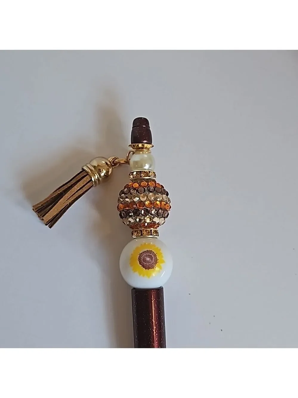 Hand Crafted 3 Set Pens Black Ink Beaded Sunflower Harvest Halloween Design